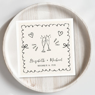 Whimsical Wavy Frame Cream Wedding Napkins
