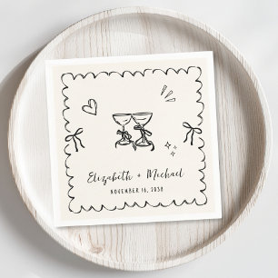 Whimsical Wavy Frame Cream Wedding Napkins