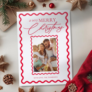 Whimsical Wavy Frame Elegant Calligraphy Christmas Letterpress Photo Cards