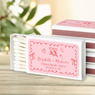 Whimsical Wavy Frame Engagement Party Favor Matchboxes