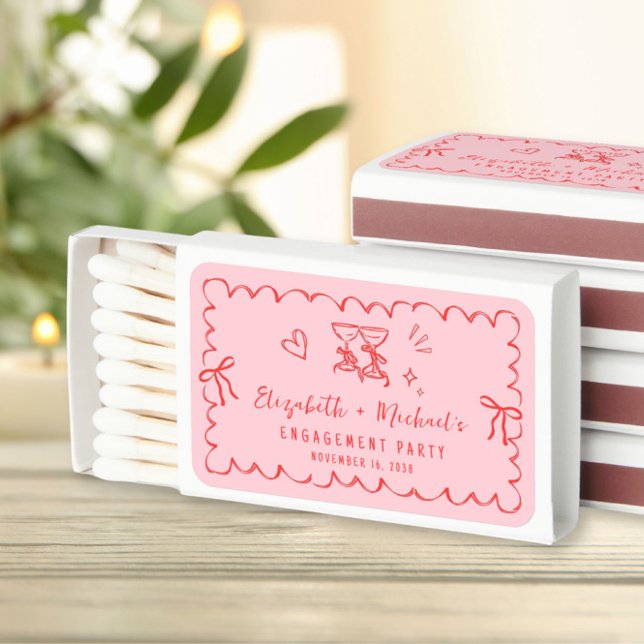 Whimsical Wavy Frame Engagement Party Favor Matchboxes (Creator Uploaded)