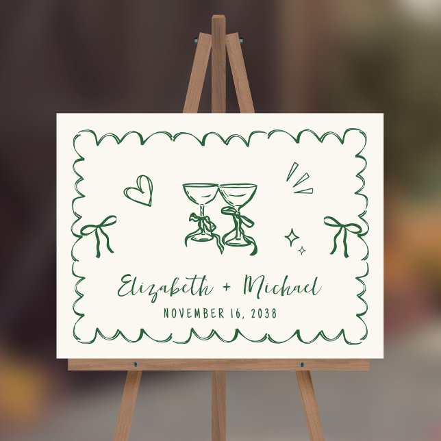 Whimsical Wavy Frame Green Cream Wedding Welcome Foam Board (Whimsical Wavy Frame Green Cream Wedding Welcome Foam Board)