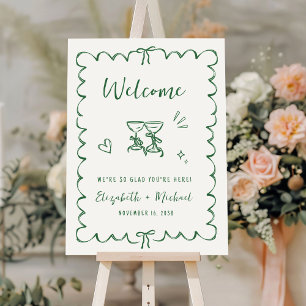 Whimsical Wavy Frame Green Wedding Welcome Foam Board