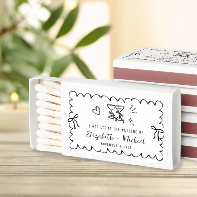 Whimsical Wavy Frame Hand Drawn Wedding Favor Matchboxes (Creator Uploaded)