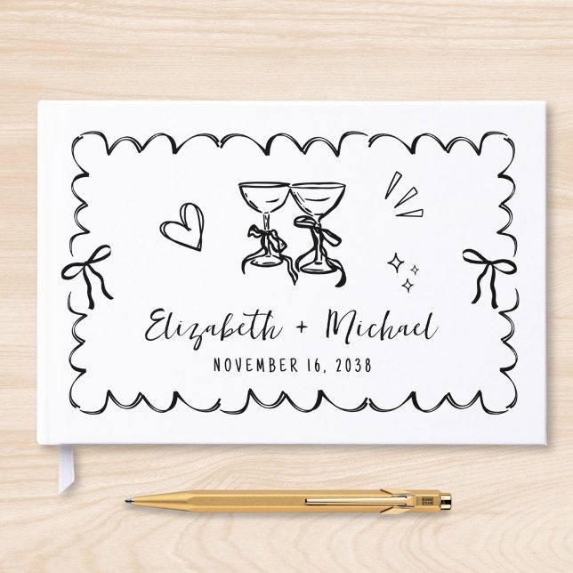 Whimsical Wavy Frame Hand Drawn Wedding Guest Book (Creator Uploaded)