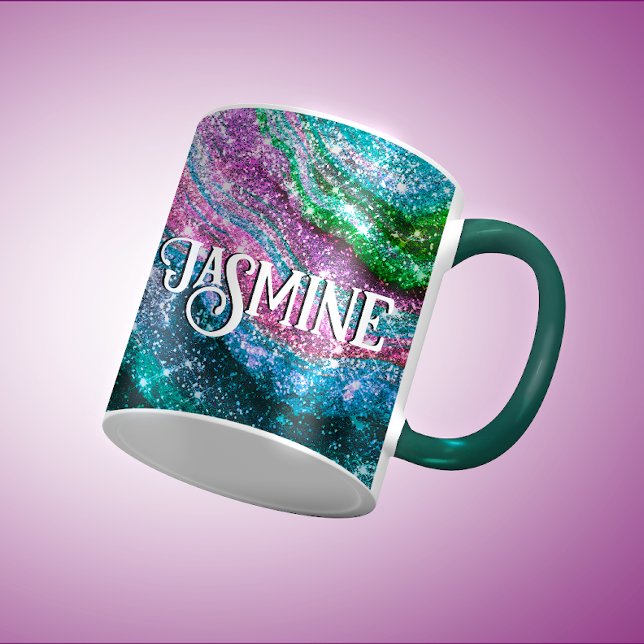 Whimsical wavy green pink Glitter monogram Mug (Creator Uploaded)