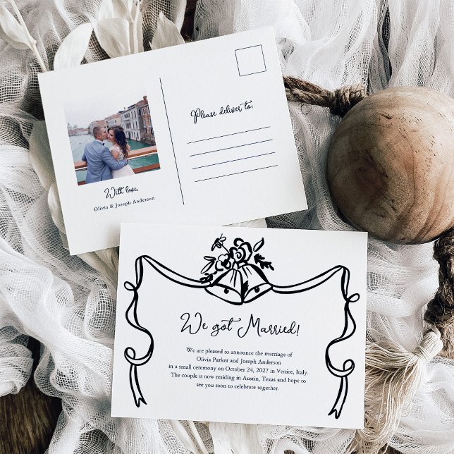 Whimsical Wedding Bells Photo Wedding Announcement Postcard (Creator Uploaded)