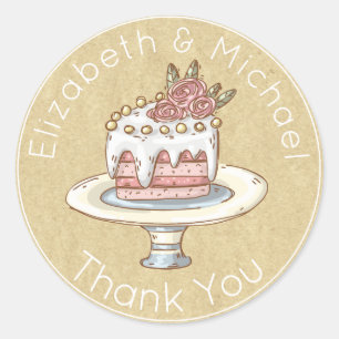 Whimsical Wedding Cake Thank You Favor Kraft Look Classic Round Sticker