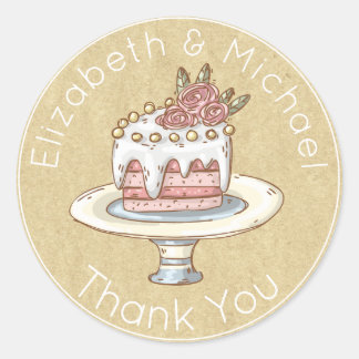 Whimsical Wedding Cake Thank You Favor Kraft Look Classic Round Sticker