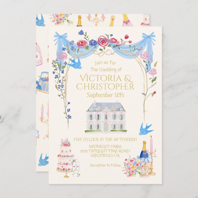Whimsical Wedding Chateau Mansion Invitation (Front/Back)