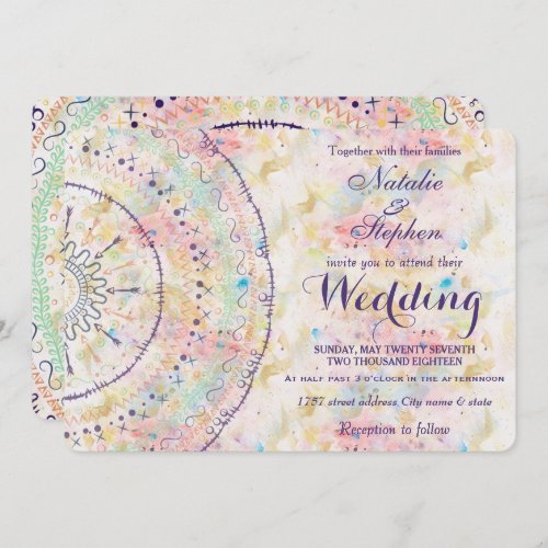 Whimsical wedding collection doddles mandala invitation