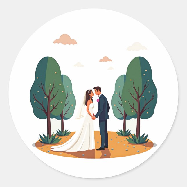 Whimsical Wedding Couple Sticker (Front)