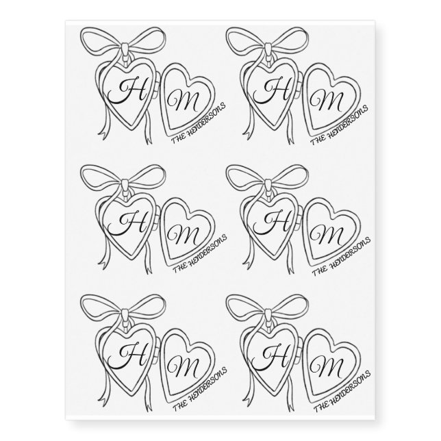 Whimsical Wedding Custom Initial Locket  Temporary Tattoos (Front)