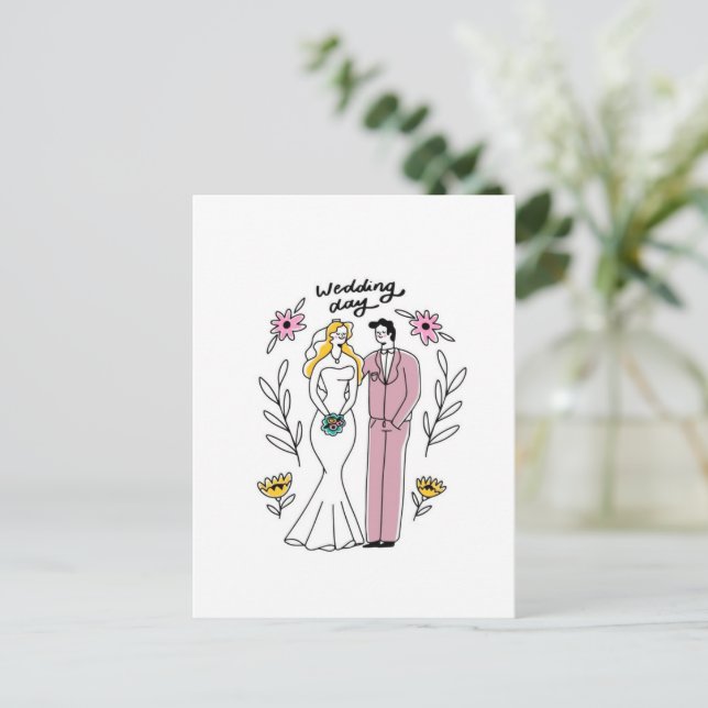 Whimsical "Wedding Day" Invitation - Artistic  Postcard (Standing Front)