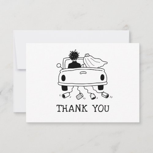 Whimsical Wedding. Hand Drawn Doodle Newlywed Car Thank You Card