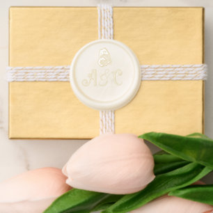 Whimsical wedding initials with butterfly wax seal sticker