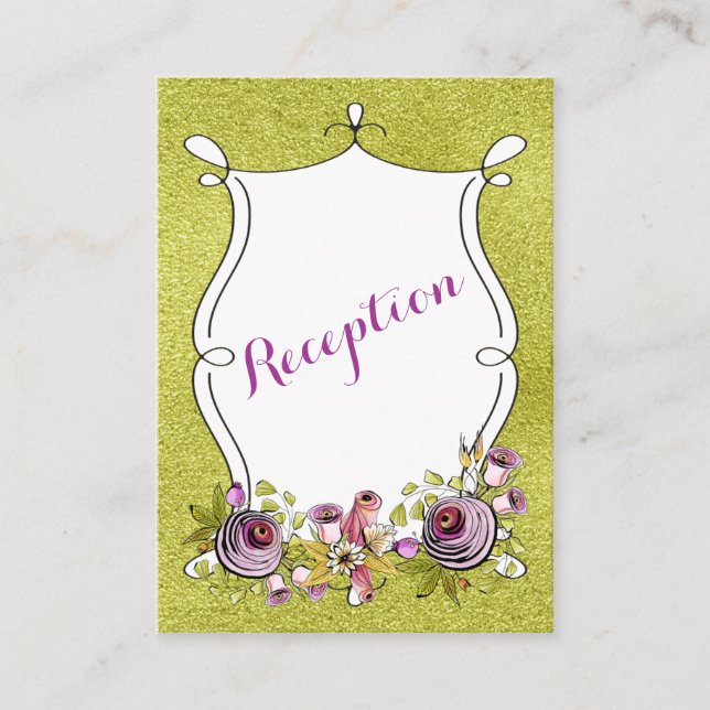 Whimsical Wedding Insert Card | FAUX Green Foil (Front)