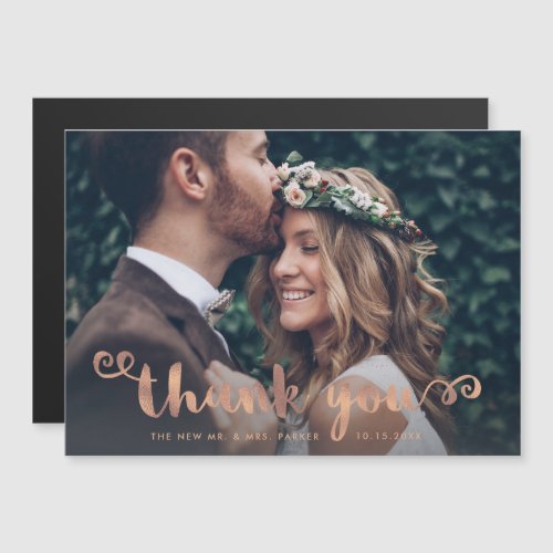 Whimsical Wedding Photo Rose Gold Script Thank You Magnetic Invitation