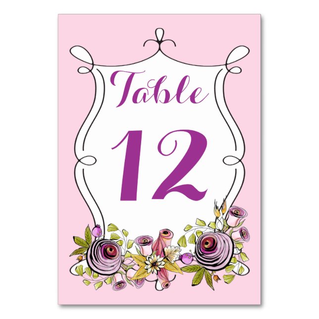 Whimsical Wedding Table Number, Watercolor Florals Number (Front)