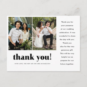 Whimsical Wedding Thank You Typography Two Photo Postcard