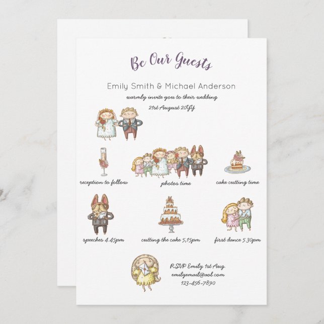 Whimsical Wedding Timeline Doodle Art Invitations (Front/Back)