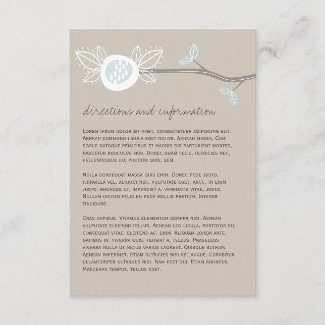 Whimsical Wedding Tree Branch Information Card (Front)