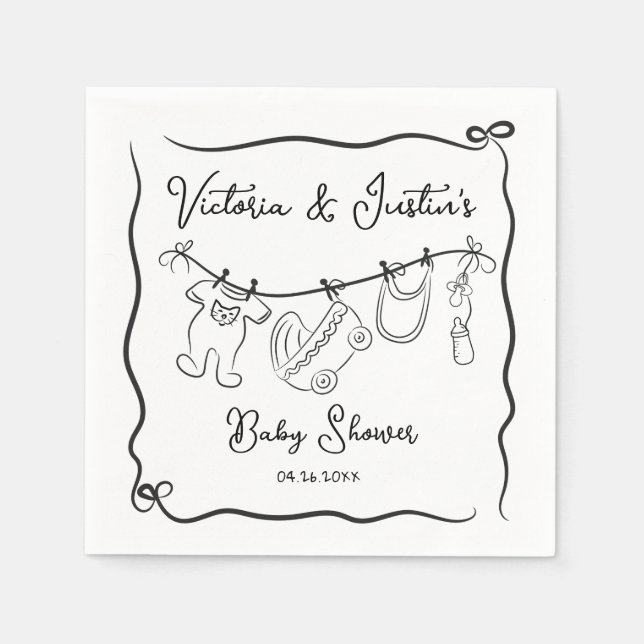 Whimsical Welcome Baby Shower Clothesline Napkins (Front)