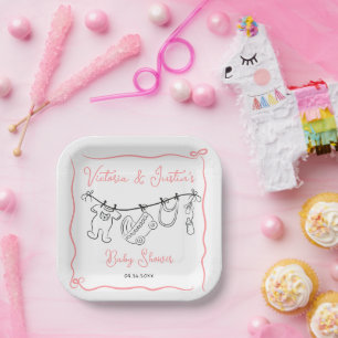 Whimsical Welcome Baby Shower Clothesline Paper Plates