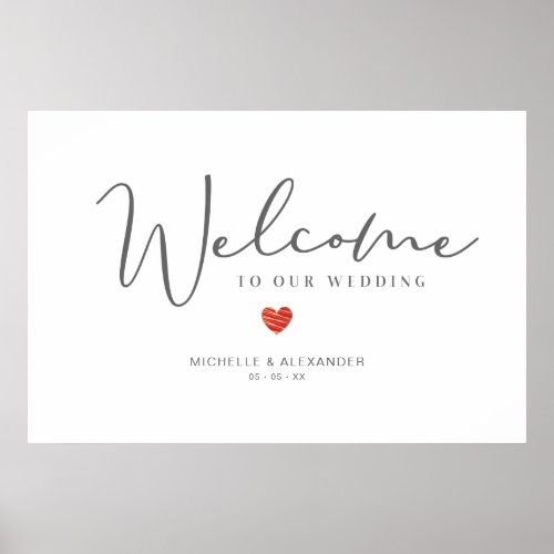 Whimsical Welcome Guests Wedding Red Heart Sign