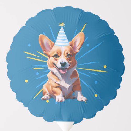 Whimsical Welsh Corgi In A Birthday Party Hat Balloon