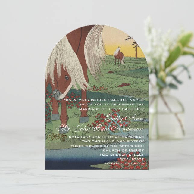 Whimsical Western Horse Ranch Lodge Wedding  Invitation (Standing Front)