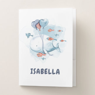 Whimsical  Whale and Fishes Personalized Pocket Folder
