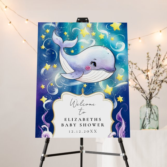 Whimsical Whale Baby Shower Welcome Sign (In Situ (Stand))