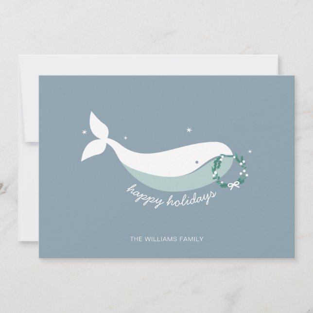Whimsical Whale Christmas Photo Flat Holiday Card (Front)
