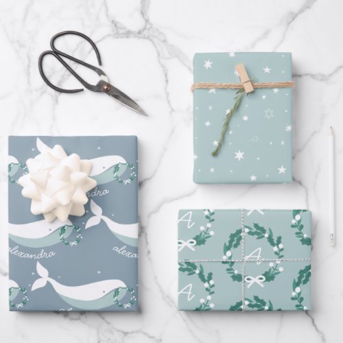 Whimsical Whale Christmas Wrapping Paper Sheets