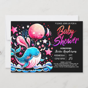 Whimsical Whale Nautical Girl Baby Shower Invitation