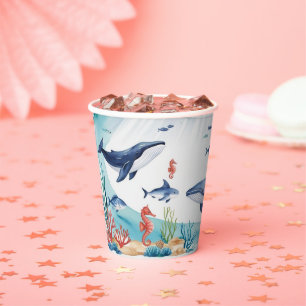 whimsical whale shark turtle fish birthday paper cups