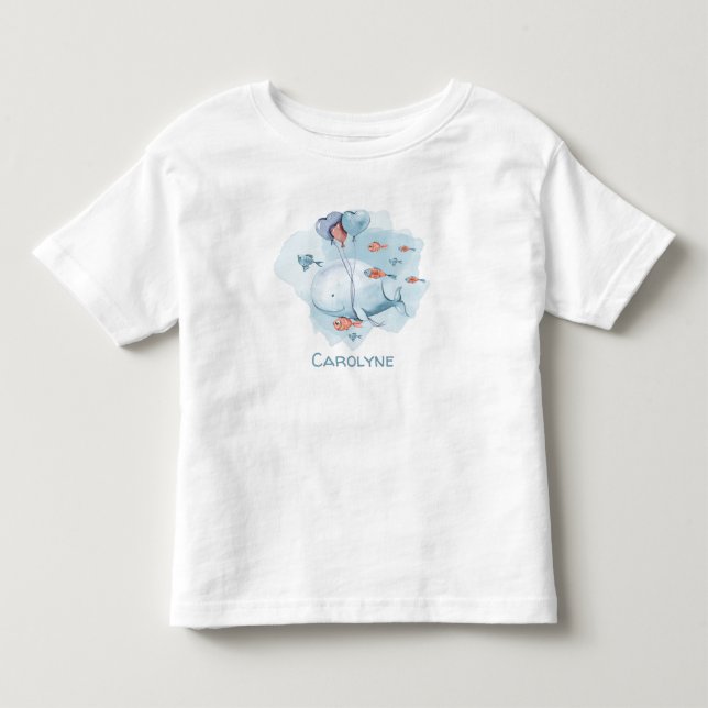Whimsical Whale With Balloons and Fish Toddler T-shirt (Front)
