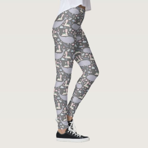 Whimsical whales and bunnies pattern leggings