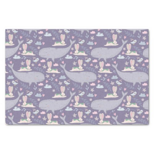 Whimsical whales and bunnies pattern tissue paper