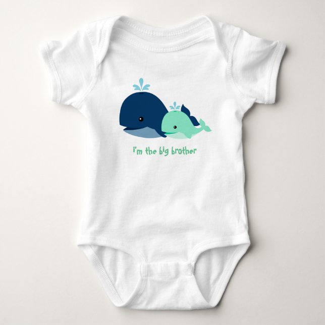 Whimsical Whales Big Brother Little Brother Baby Bodysuit (Front)