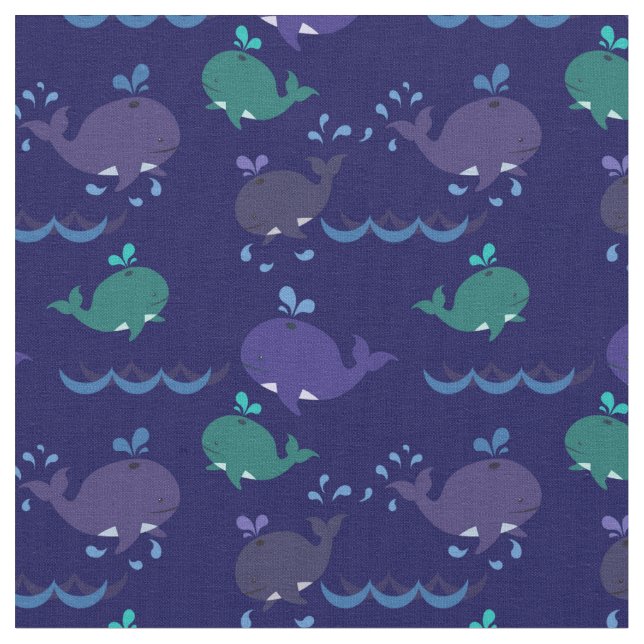 Whimsical Whales Ocean Sea Animals  Fabric (Close Up)