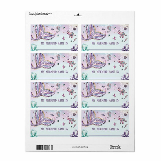 Whimsical What's Your Mermaid Name Birthday Game  Label (Full Sheet)