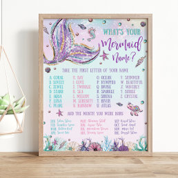 Whimsical What&#39;s Your Mermaid Name Birthday Game  Poster