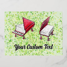 Whimsical Wheels & Piano Postcard Lime Cream