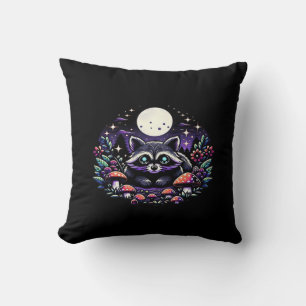 Whimsical Whimsigoth Raccoon Under Moonlight Vinta Throw Pillow