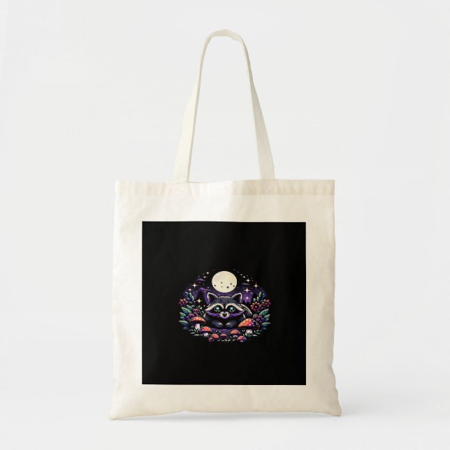 Whimsical Whimsigoth Raccoon Under Moonlight Vinta Tote Bag (Front)