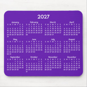 Whimsical White 2027 Calendar on Purple Mouse Pad