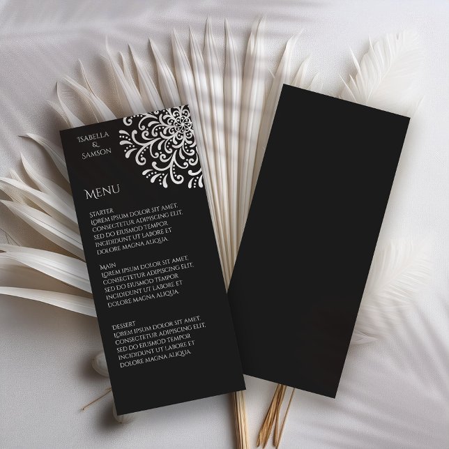 Whimsical White and Black Flourish Wedding Menu (Creator Uploaded)