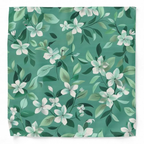 Whimsical White Blossoms on Teal Bandana